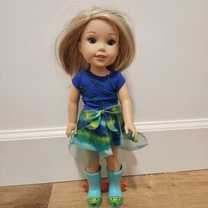 American Girl Wellie Wishers AG Doll Camille Blonde Hair Blue Eyes 14" Outfit